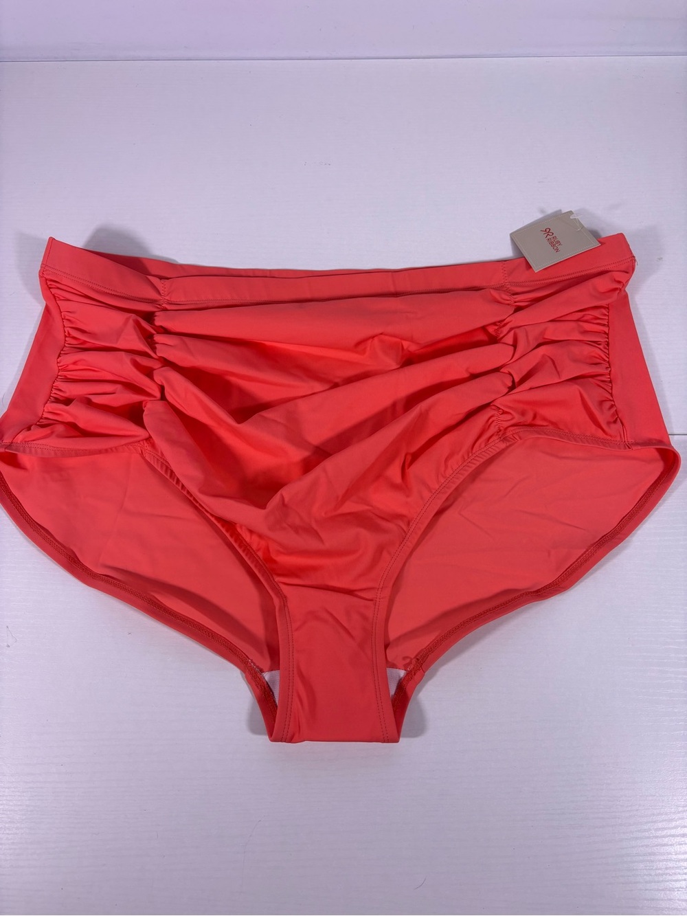 NEW! Ruby Ribbon Swim Bottoms Coral High Waist Ruched Bikini Bottom 3XL